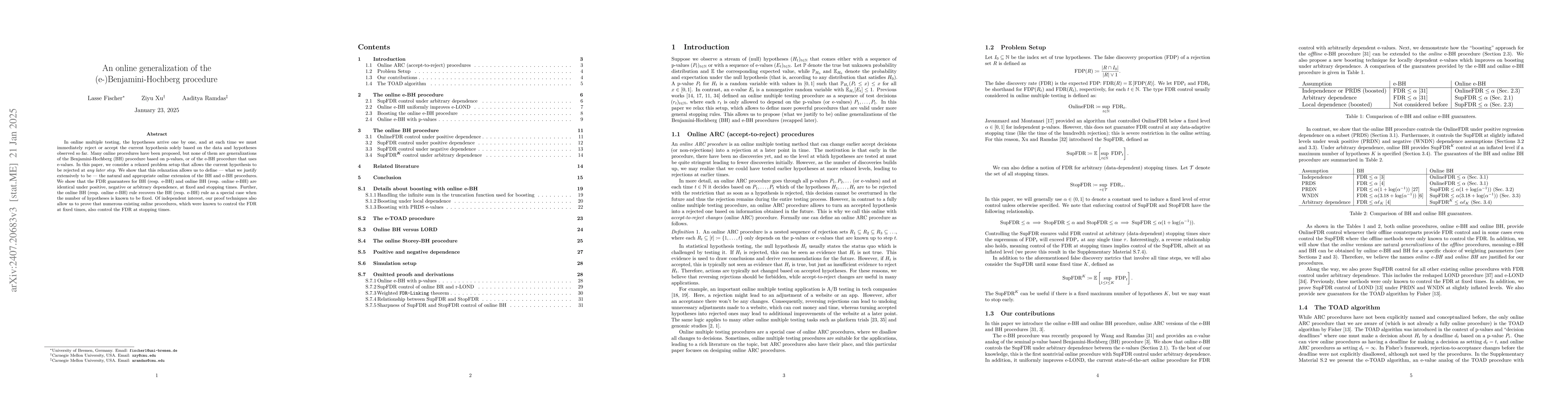 Thumbnail for Online generalizations of the e-BH and BH procedure
