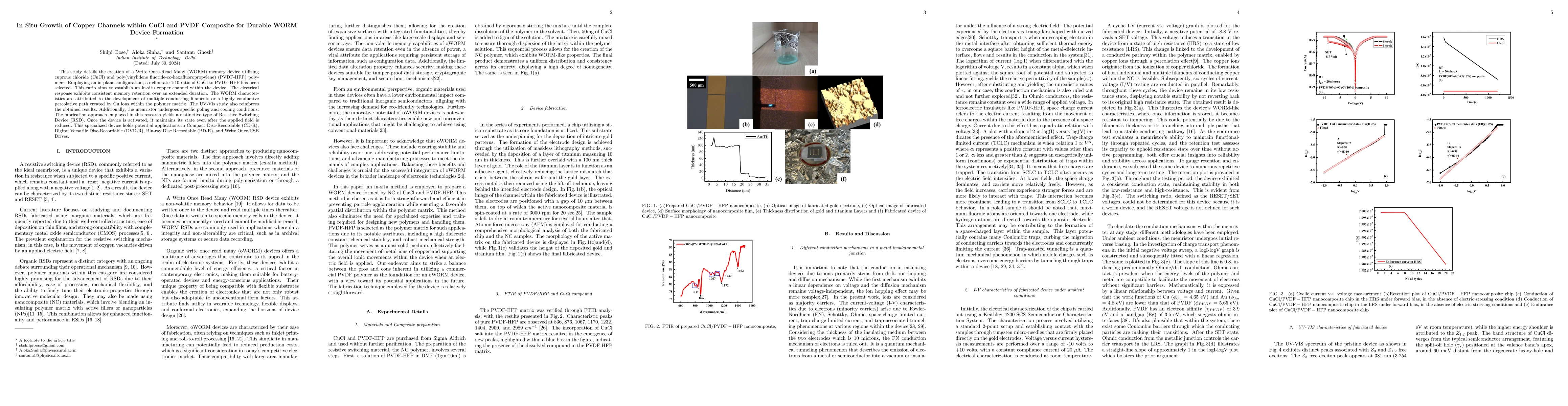Thumbnail for In Situ Growth of Copper Channels within CuCl and PVDF Composite for
  Durable WORM Device Formation
