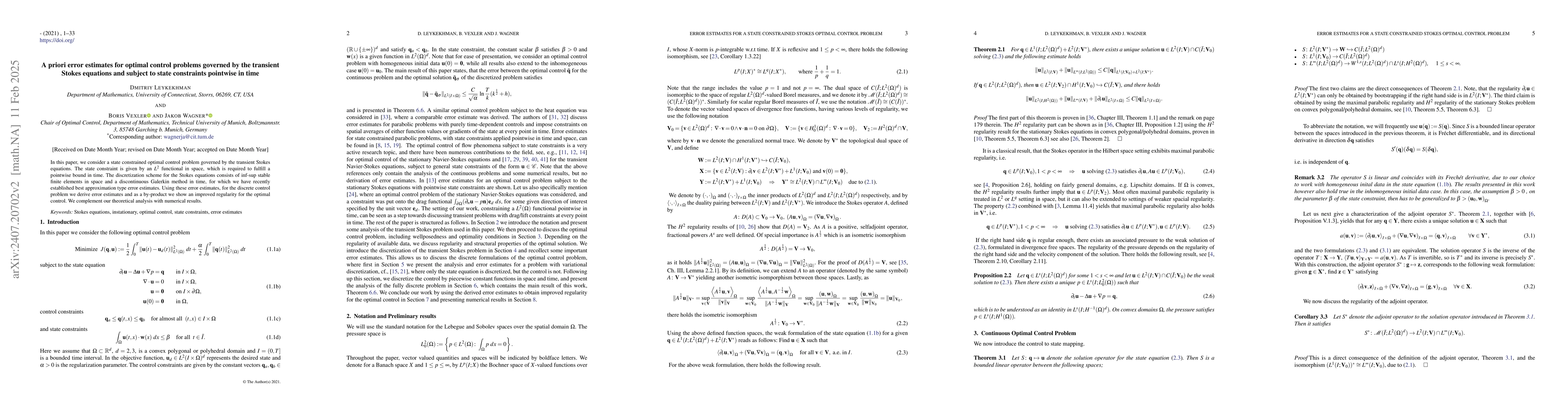 Thumbnail for A priori error estimates for optimal control problems governed by the
  transient Stokes equations and subject to state constraints pointwise in time