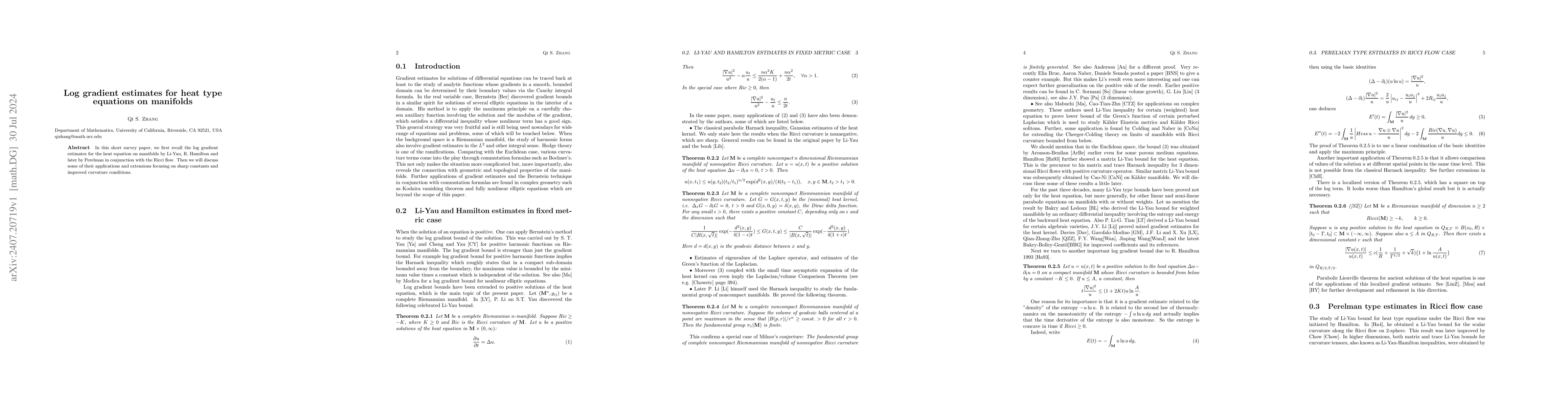 Thumbnail for Log gradient estimates for heat type equations on manifolds