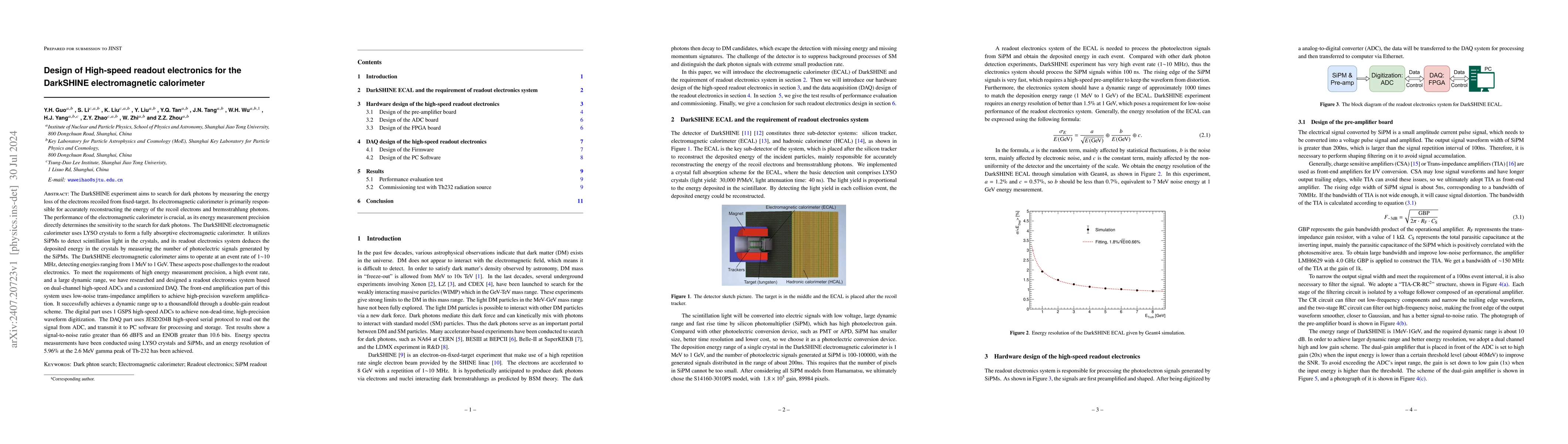 Thumbnail for Design of High-speed readout electronics for the DarkSHINE
  electromagnetic calorimeter