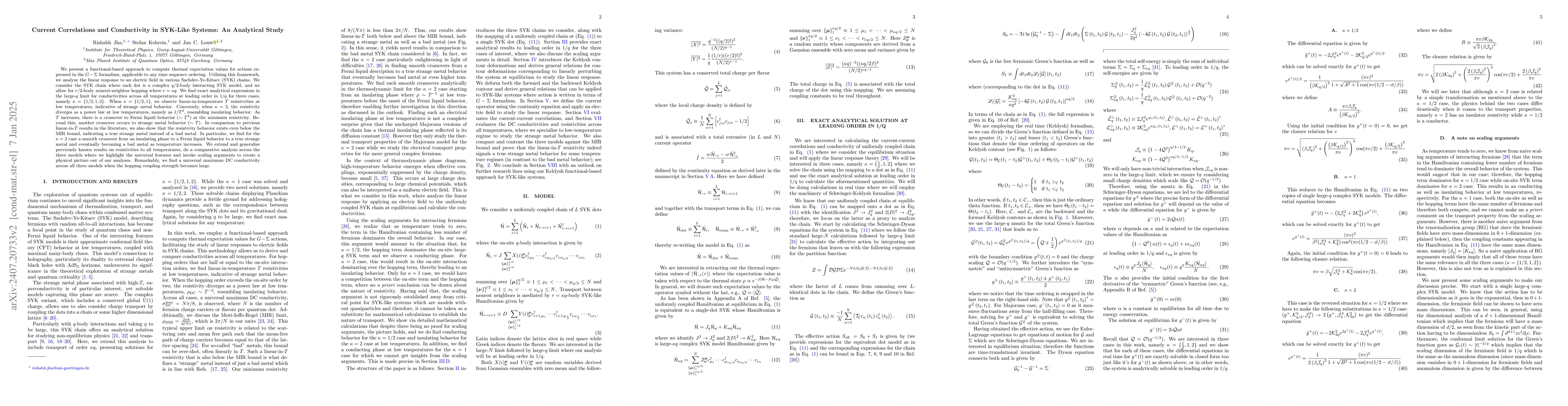 Thumbnail for Current Correlations and Conductivity in SYK-Like Systems: An Analytical
  Study