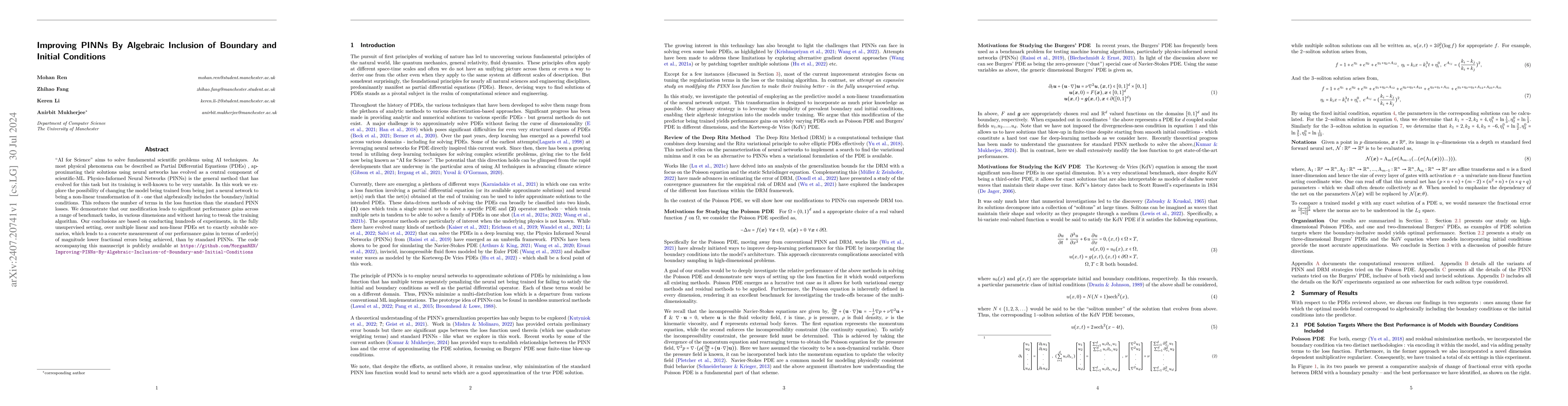 Thumbnail for Improving PINNs By Algebraic Inclusion of Boundary and Initial
  Conditions