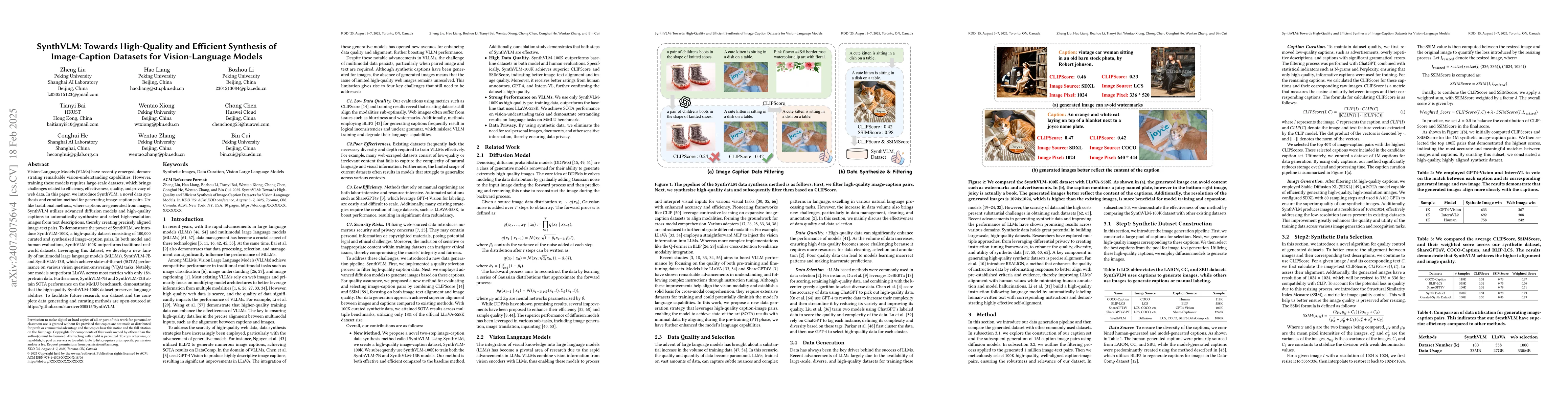 Thumbnail for SynthVLM: High-Efficiency and High-Quality Synthetic Data for Vision
  Language Models