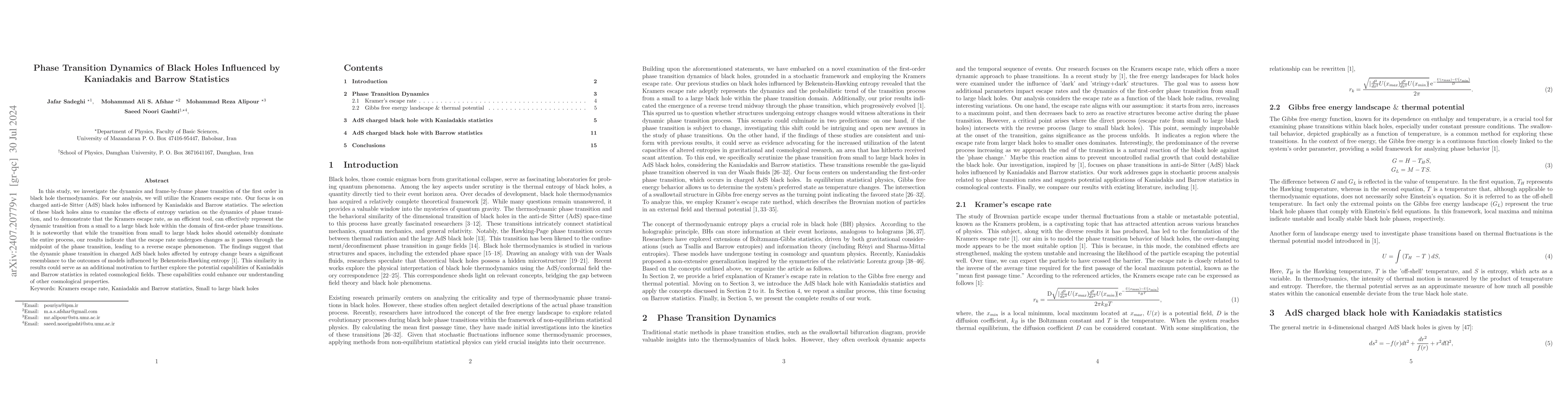 Thumbnail for Phase Transition Dynamics of Black Holes Influenced by Kaniadakis and
  Barrow Statistics
