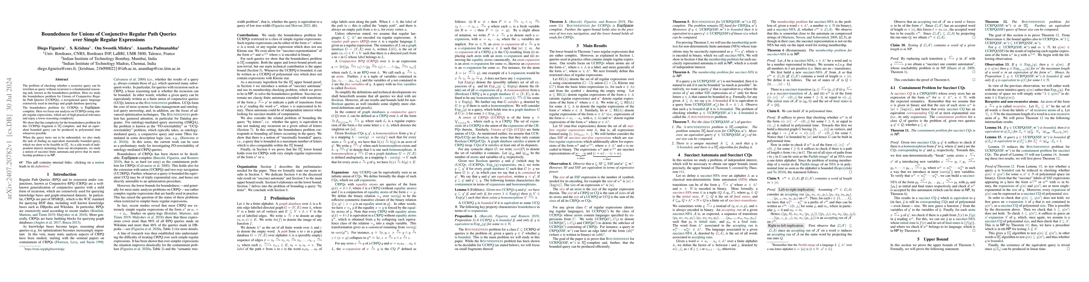Thumbnail for Boundedness for Unions of Conjunctive Regular Path Queries over Simple
  Regular Expressions