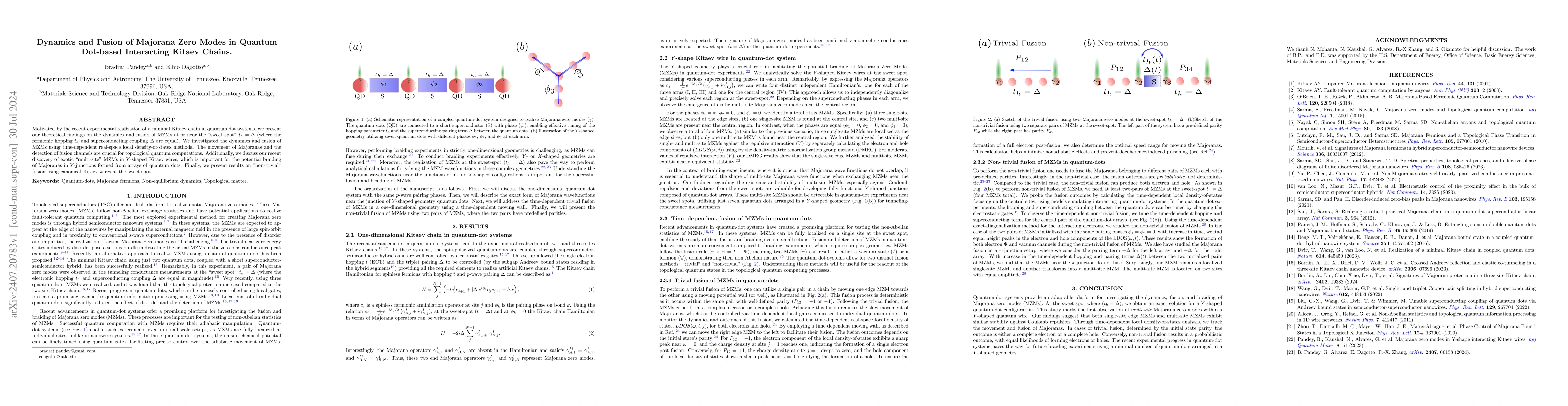 Thumbnail for Dynamics and Fusion of Majorana Zero Modes in Quantum-dot based
  Interacting Kitaev Chains