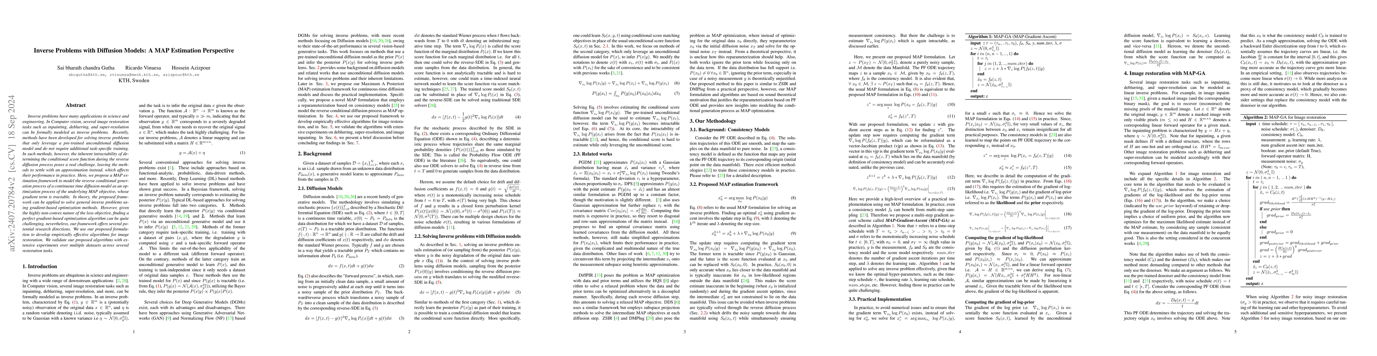 Thumbnail for Inverse Problems with Diffusion Models: A MAP Estimation Perspective