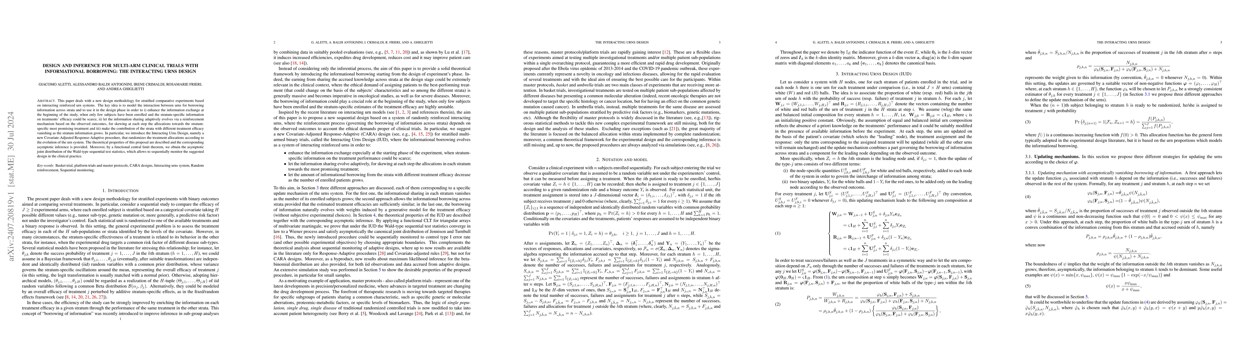 Thumbnail for Design and inference for multi-arm clinical trials with informational
  borrowing: the interacting urns design