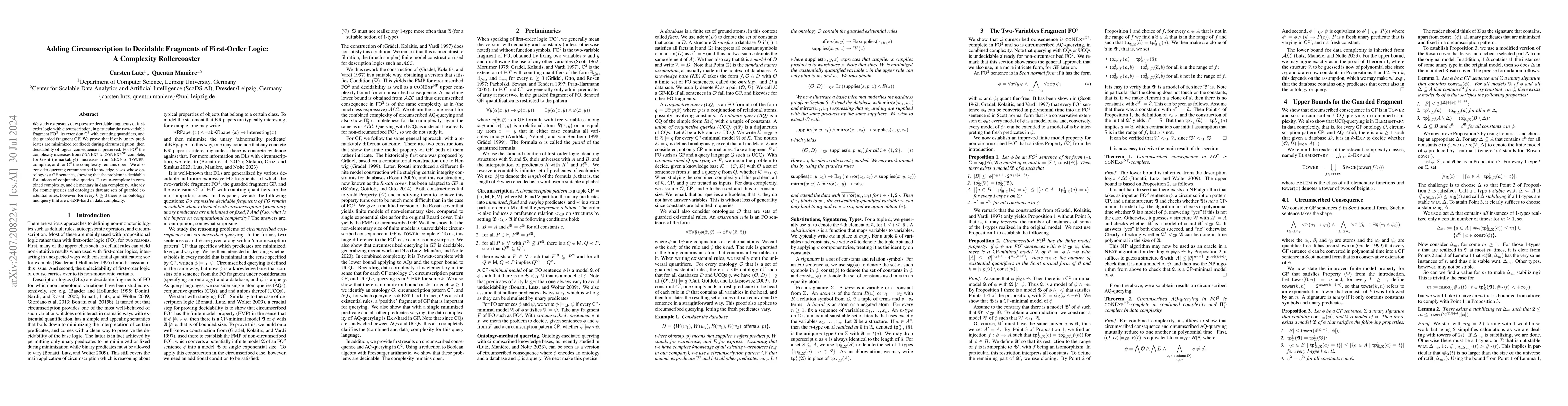 Thumbnail for Adding Circumscription to Decidable Fragments of First-Order Logic: A
  Complexity Rollercoaster
