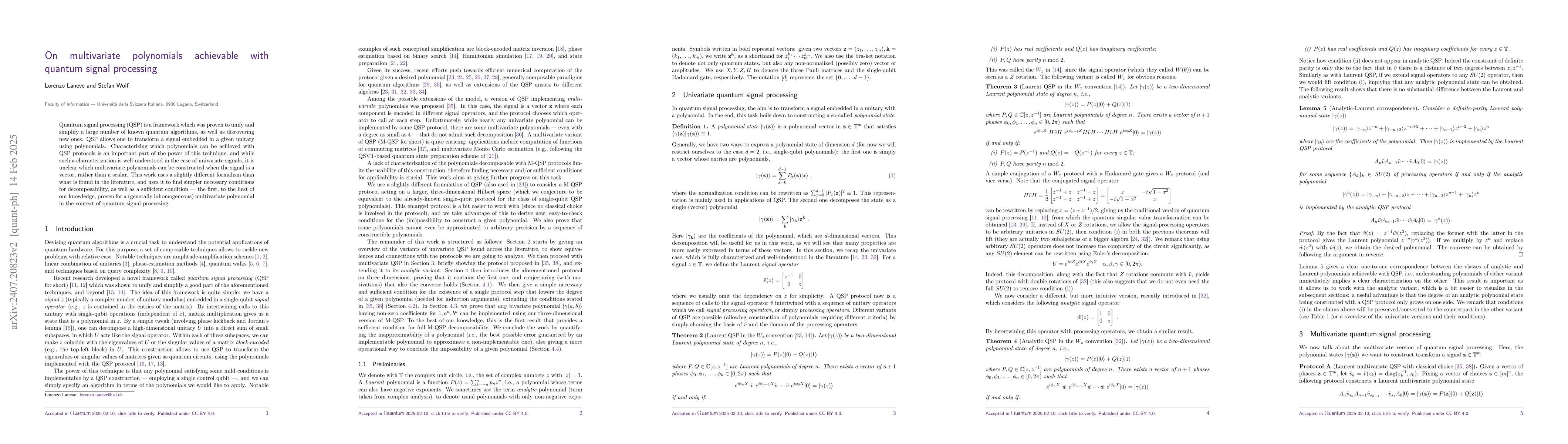 Thumbnail for On multivariate polynomials achievable with quantum signal processing