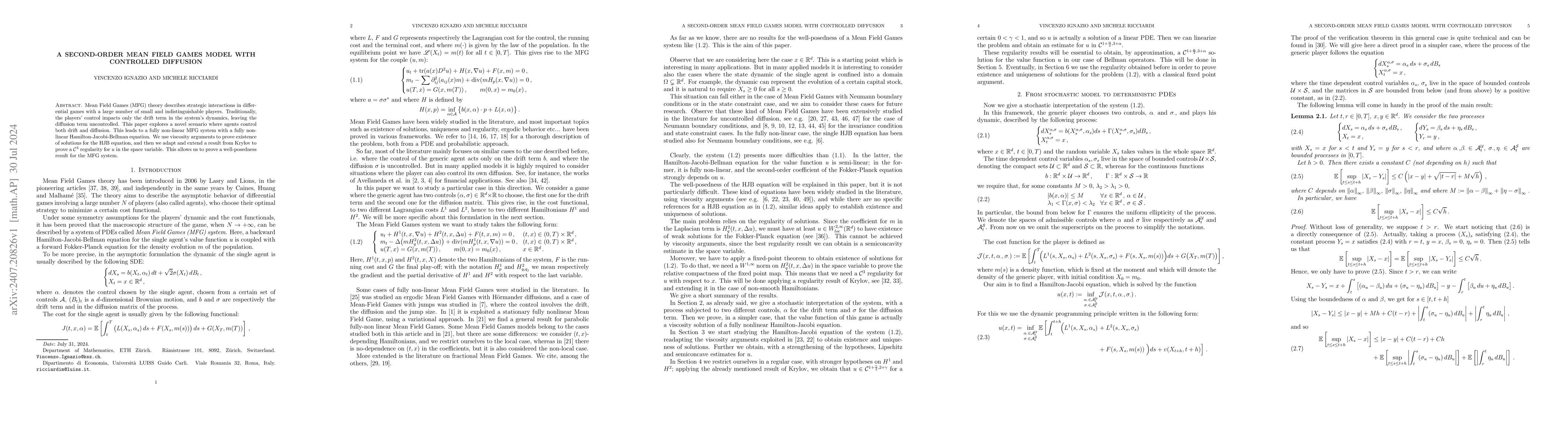 Thumbnail for A second-order Mean Field Games model with controlled diffusion