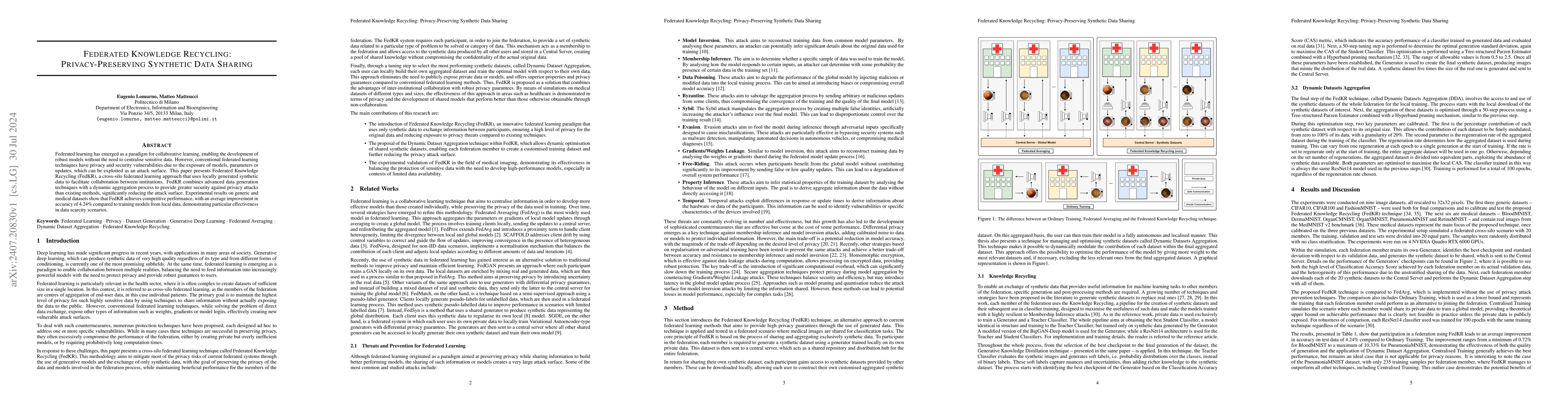 Thumbnail for Federated Knowledge Recycling: Privacy-Preserving Synthetic Data Sharing