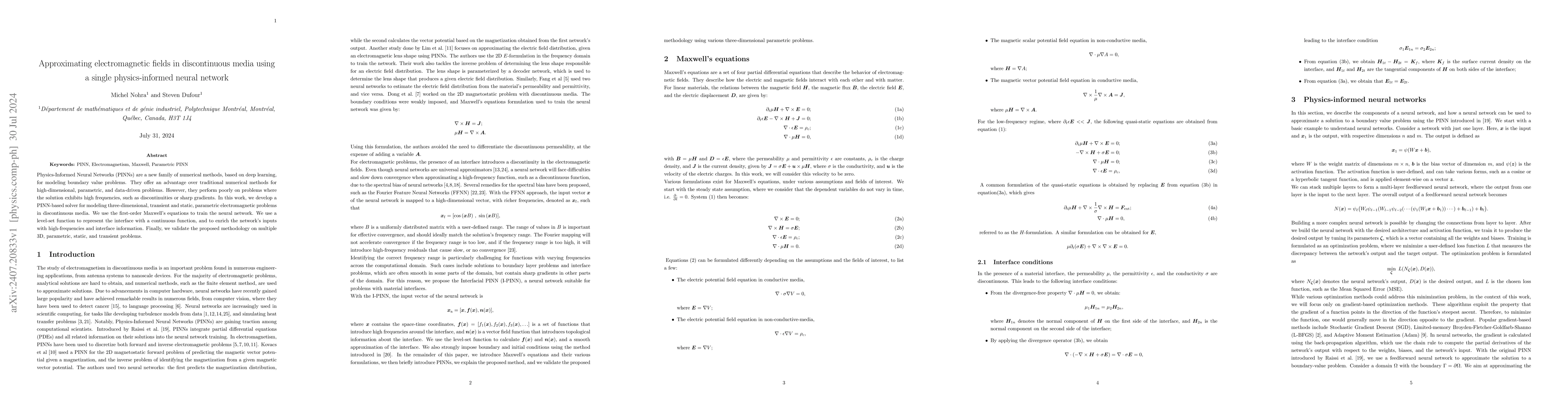 Thumbnail for Approximating electromagnetic fields in discontinuous media using a
  single physics-informed neural network