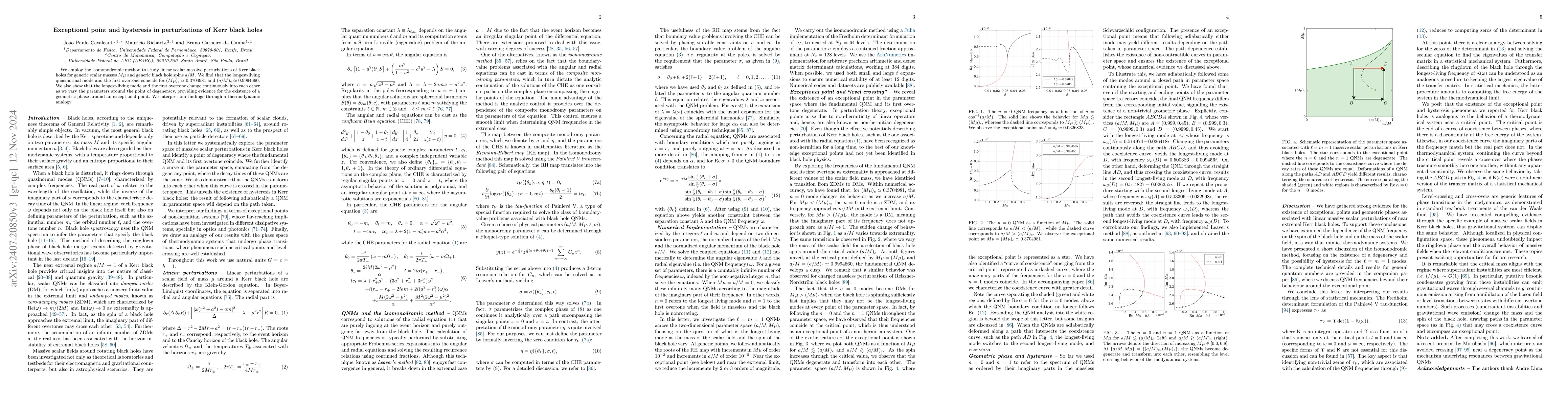 Thumbnail for Exceptional point and hysteresis in perturbations of Kerr black holes