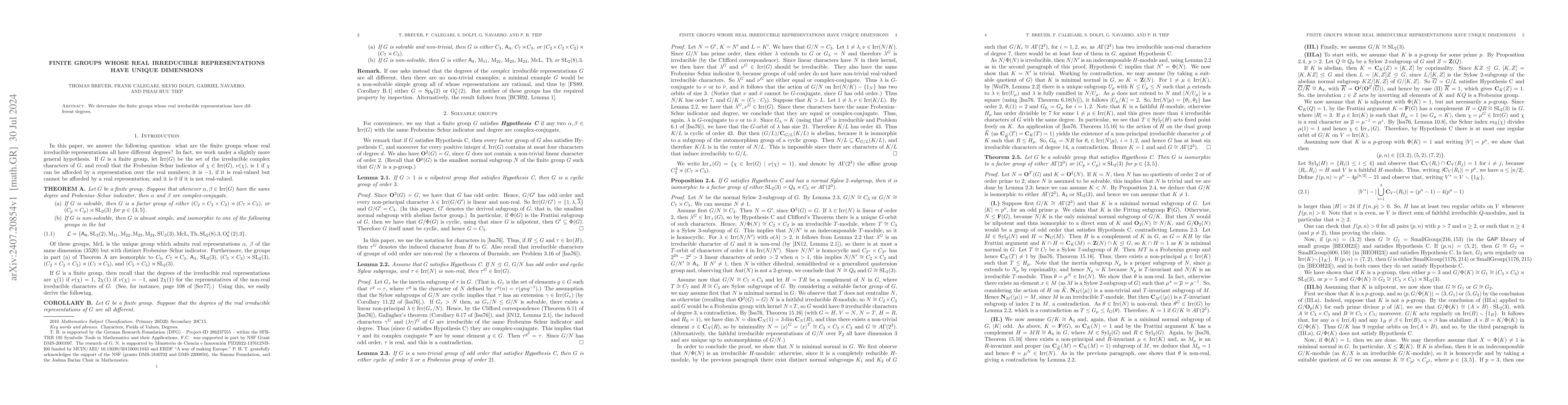 Thumbnail for Finite groups whose real irreducible representations have unique
  dimensions