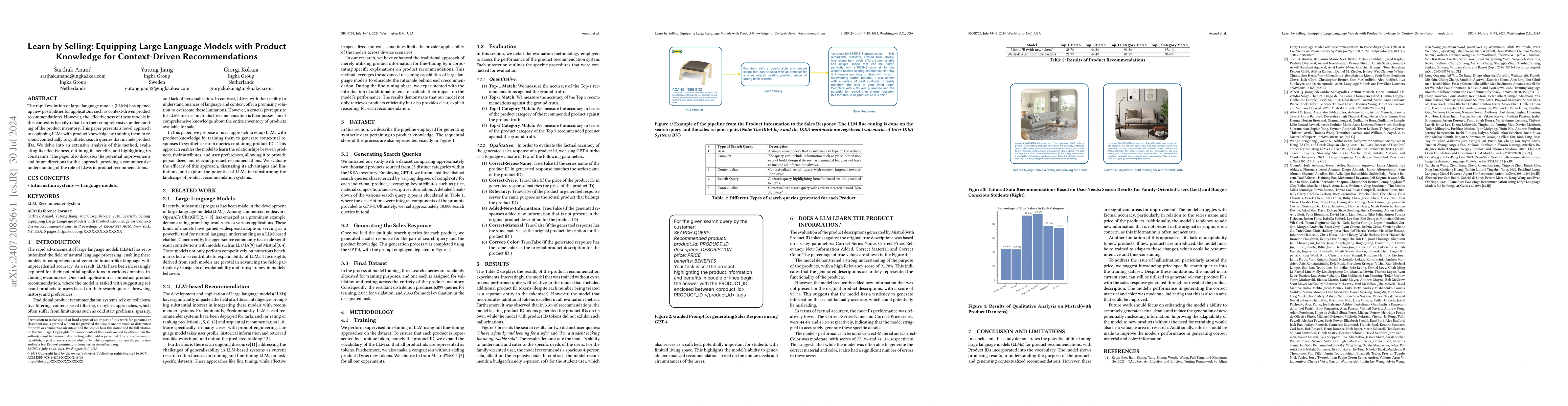 Thumbnail for Learn by Selling: Equipping Large Language Models with Product Knowledge
  for Context-Driven Recommendations