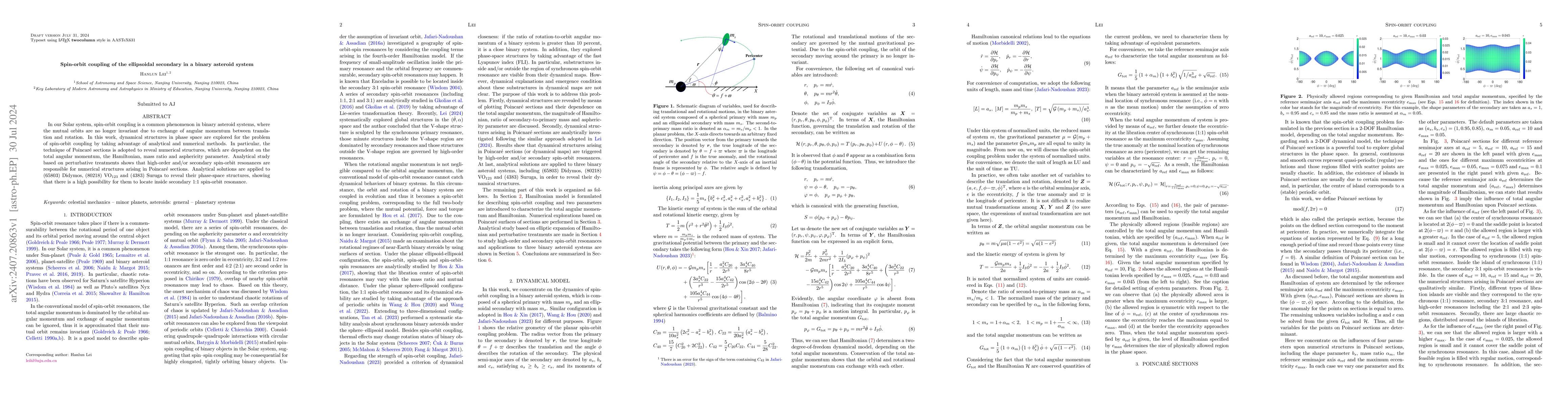 Thumbnail for Spin-orbit coupling of the ellipsoidal secondary in a binary asteroid
  system