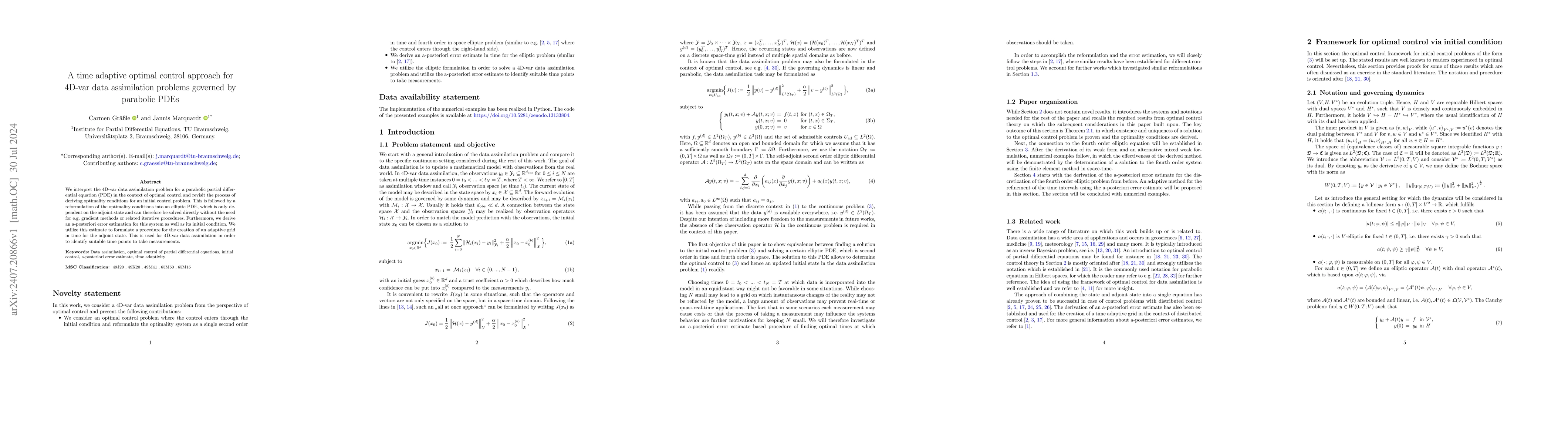 Thumbnail for A time adaptive optimal control approach for 4D-var data assimilation
  problems governed by parabolic PDEs