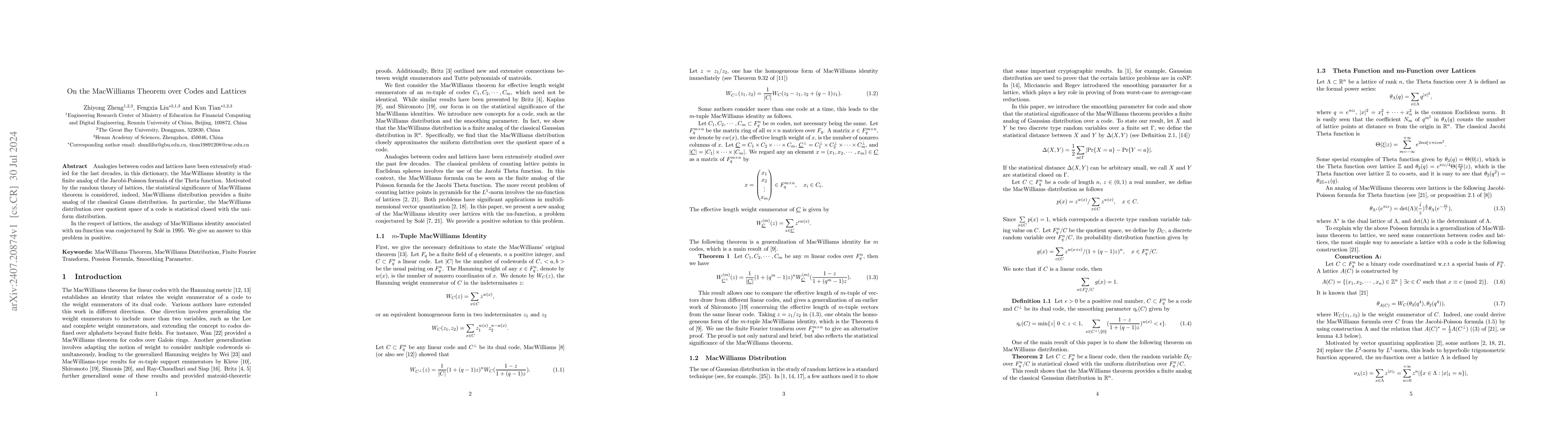 Thumbnail for On the MacWilliams Theorem over Codes and Lattices