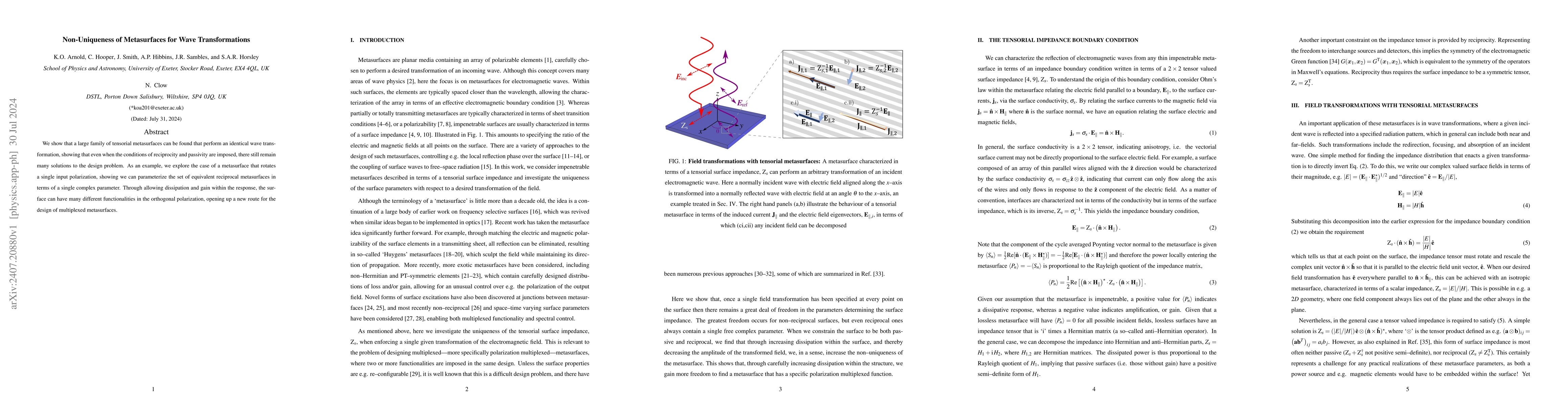 Thumbnail for Non-Uniqueness of Metasurfaces for Wave Transformations
