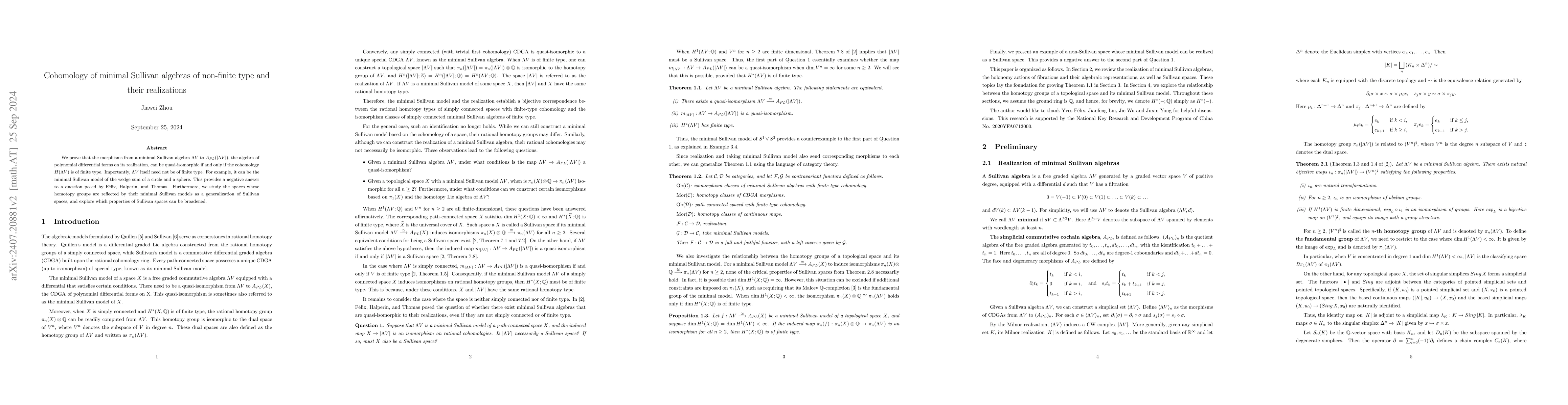 Thumbnail for Cohomology of minimal Sullivan algebras of non-finite type and their
  realizations