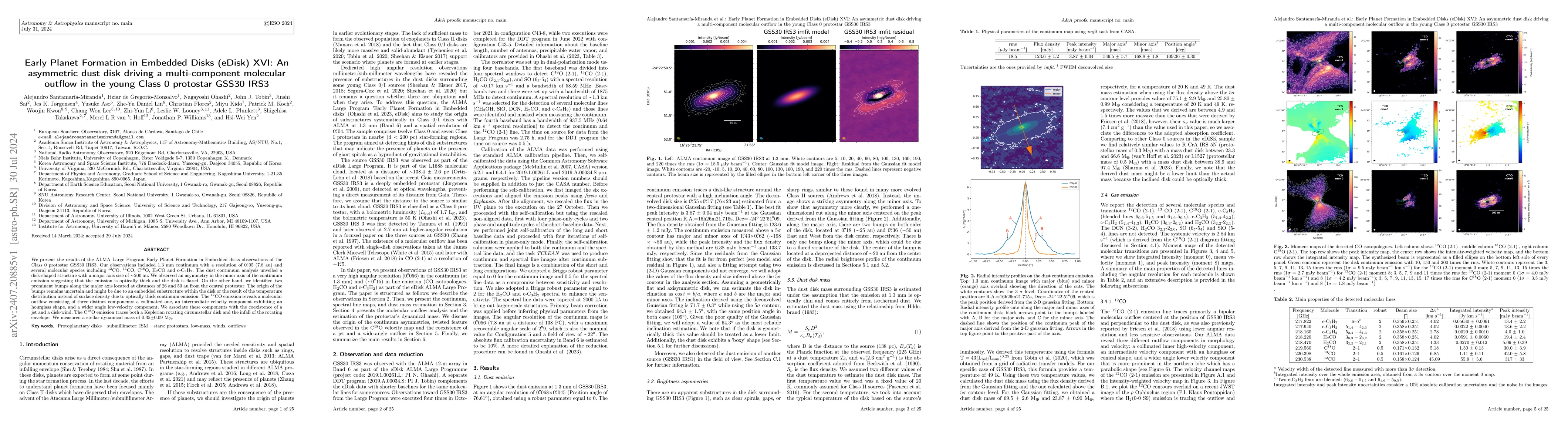 Thumbnail for Early Planet Formation in Embedded Disks (eDisk) XVI: An asymmetric dust
  disk driving a multi-component molecular outflow in the young Class 0
  protostar GSS30 IRS3