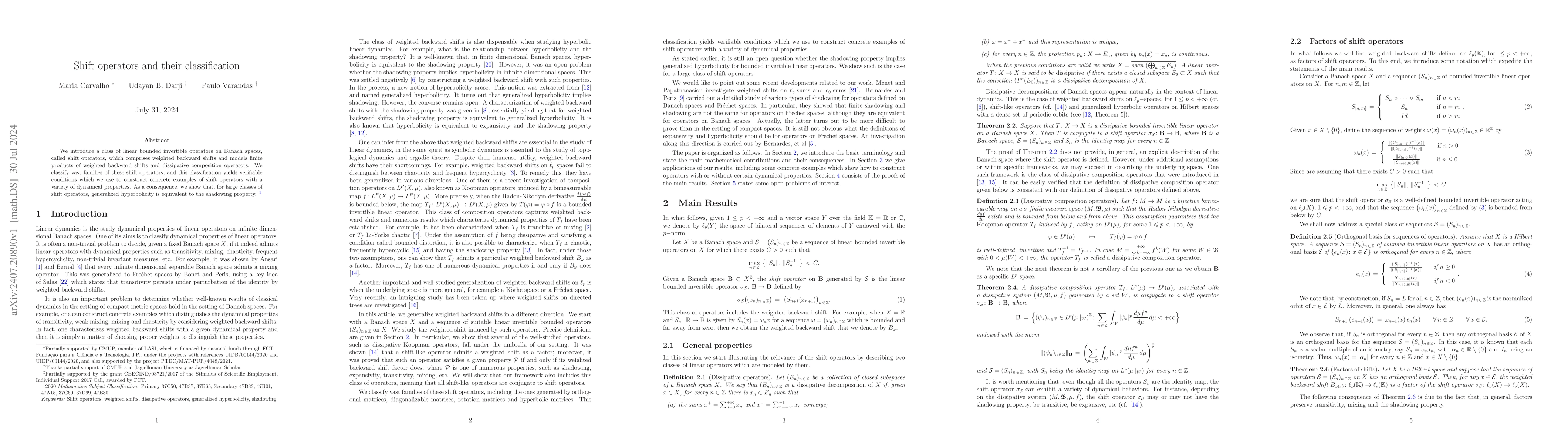 Thumbnail for Shift operators and their classification