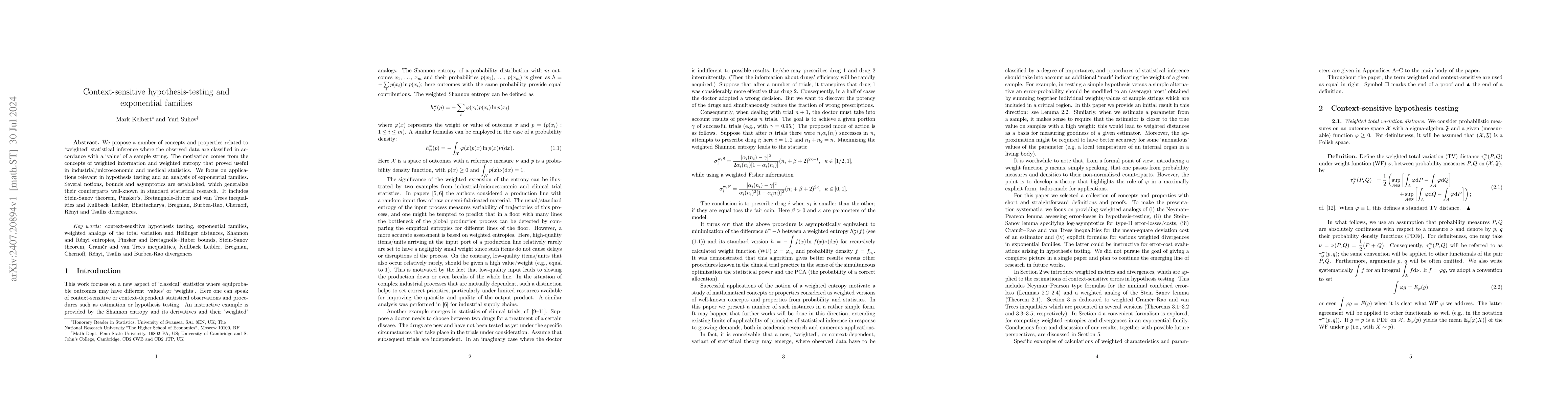 Thumbnail for Context-sensitive hypothesis-testing and exponential families