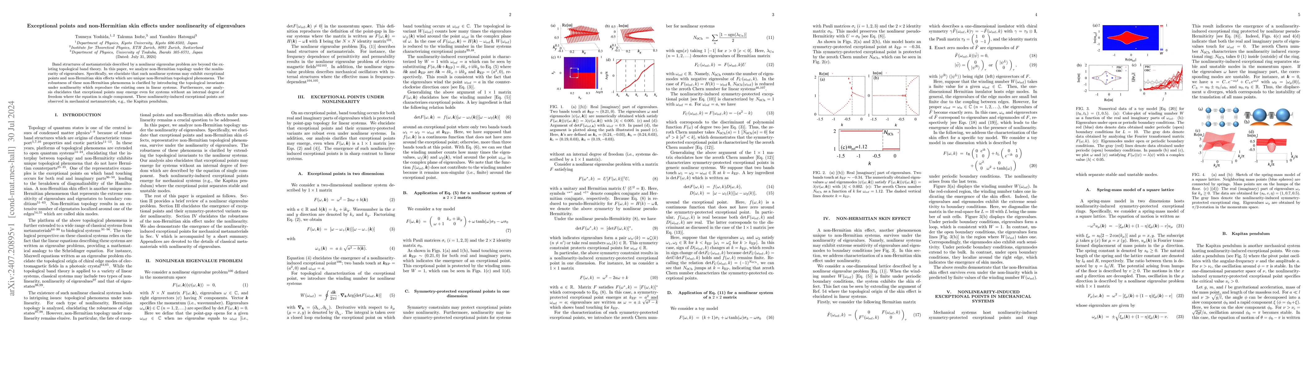 Thumbnail for Exceptional points and non-Hermitian skin effects under nonlinearity of
  eigenvalues