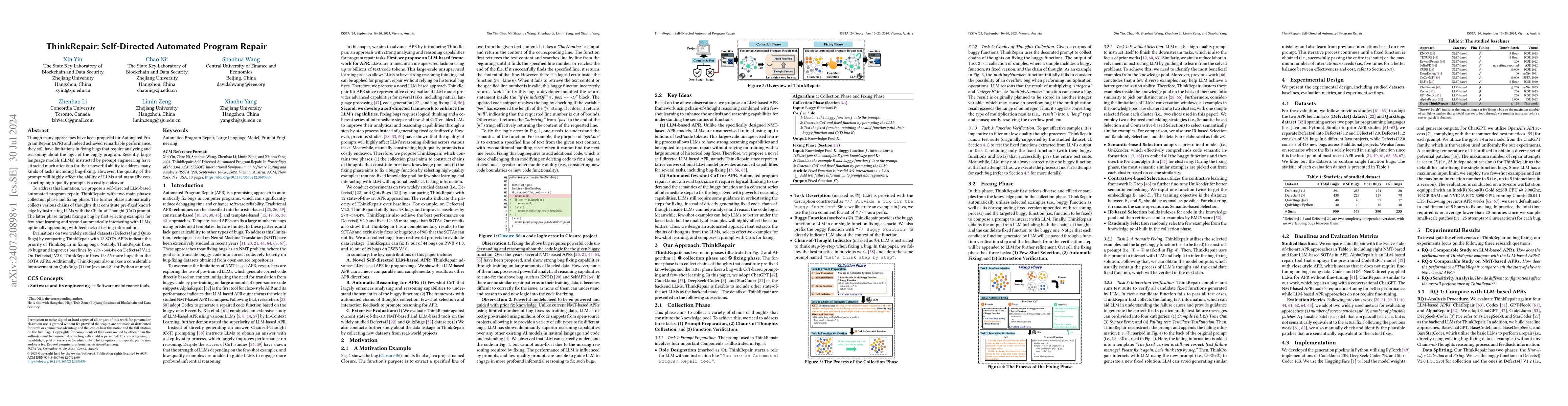 Thumbnail for ThinkRepair: Self-Directed Automated Program Repair