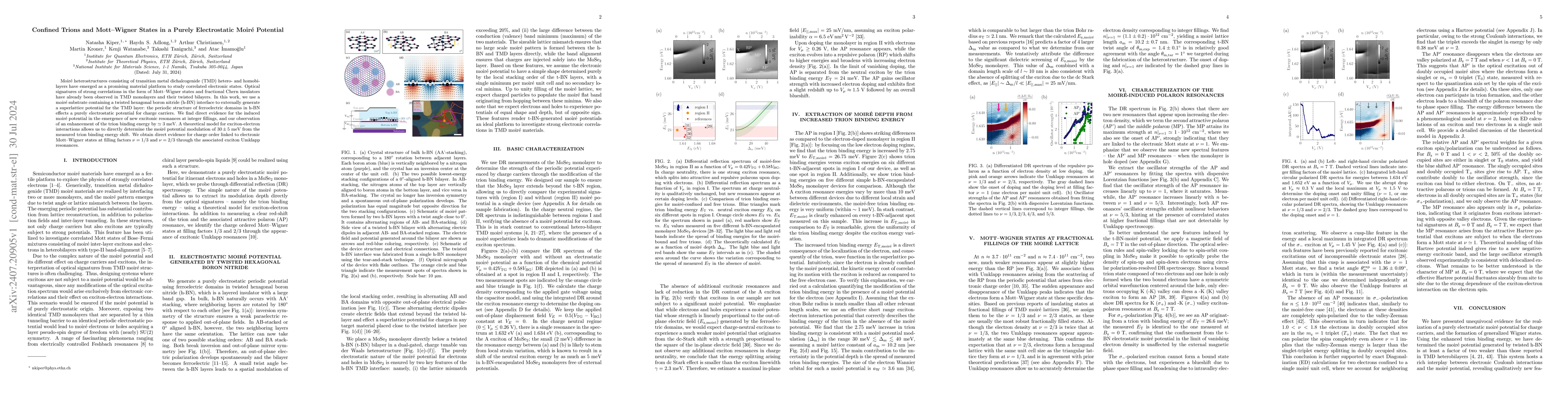 Thumbnail for Confined Trions and Mott-Wigner States in a Purely Electrostatic Moiré
  Potential