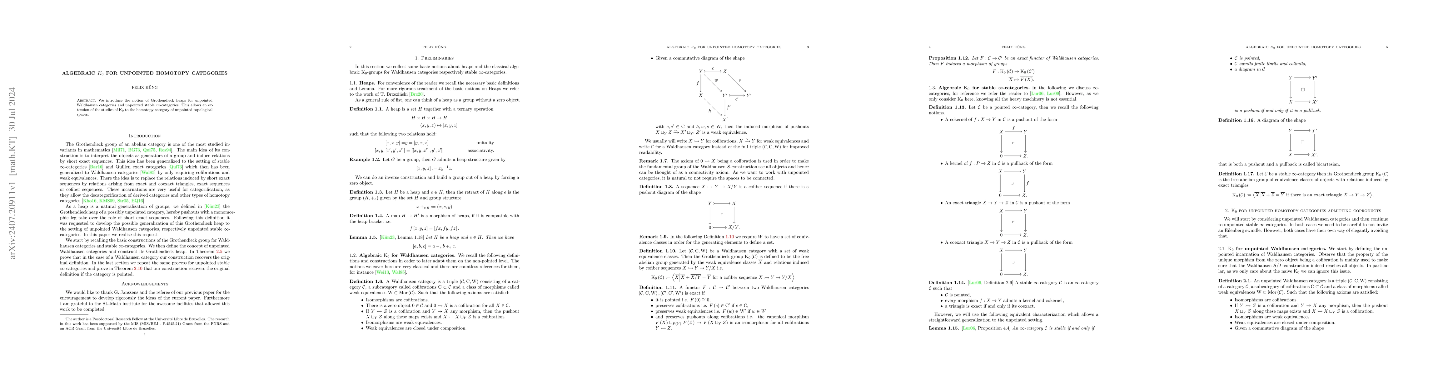 Thumbnail for Algebraic $K_0$ for unpointed homotopy Categories