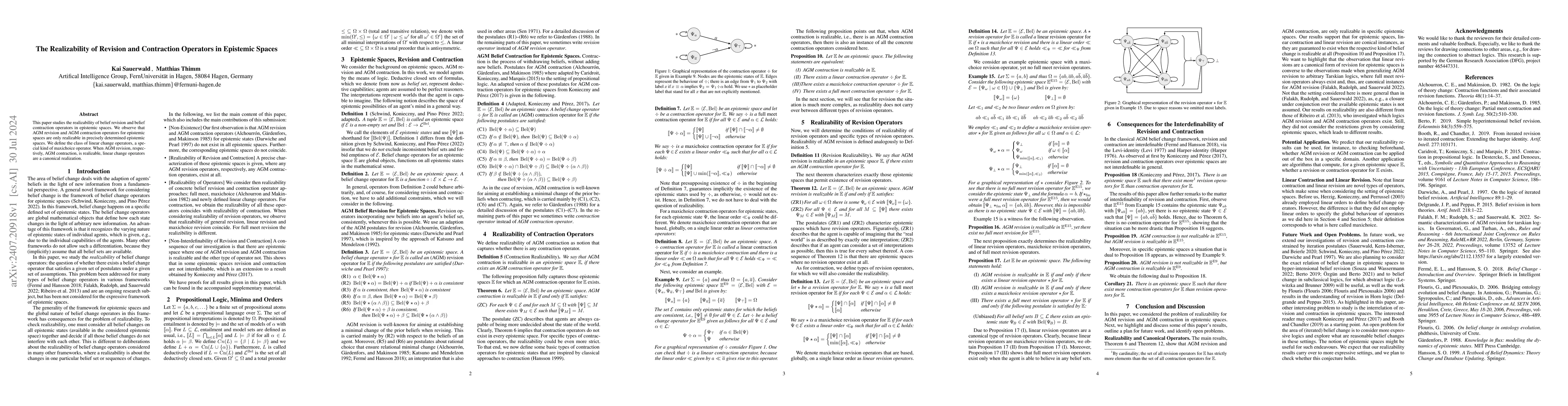 Thumbnail for The Realizability of Revision and Contraction Operators in Epistemic
  Spaces