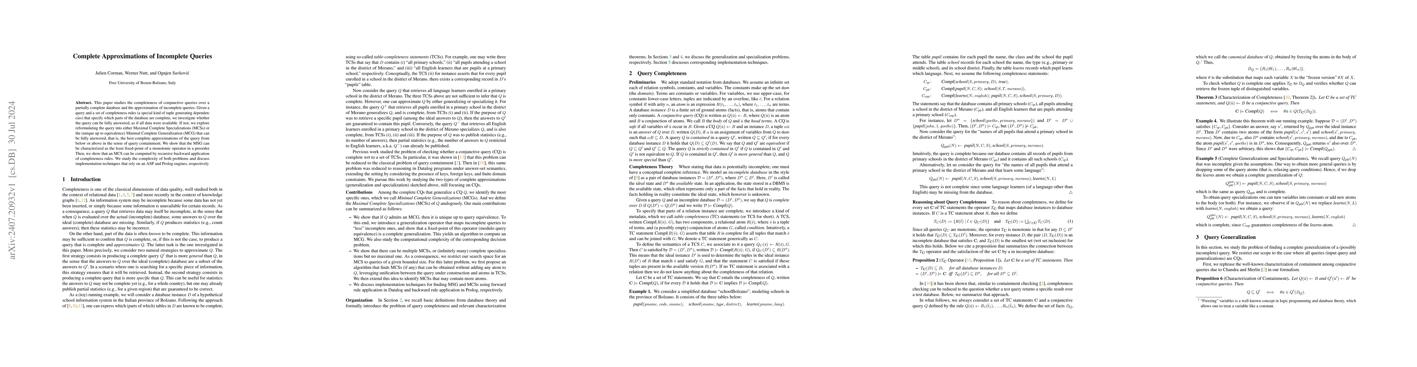 Thumbnail for Complete Approximations of Incomplete Queries