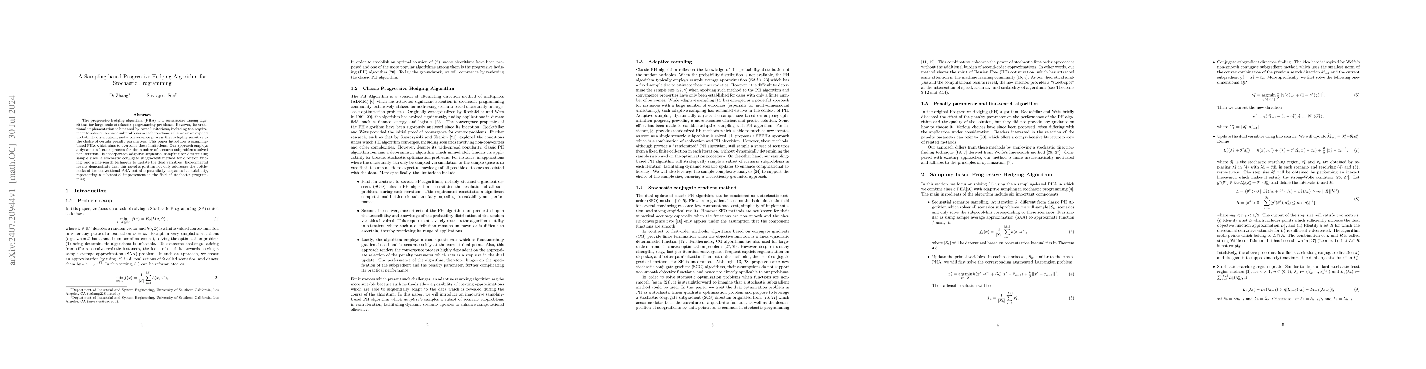 Thumbnail for A Sampling-based Progressive Hedging Algorithm for Stochastic
  Programming