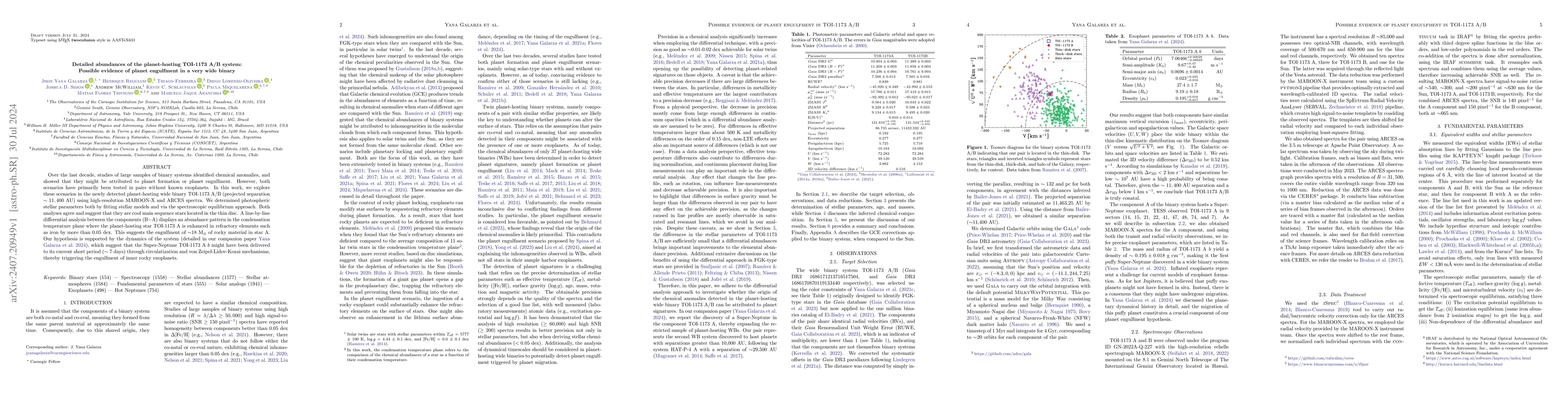 Thumbnail for Detailed abundances of the planet-hosting TOI-1173 A/B system: Possible
  evidence of planet engulfment in a very wide binary