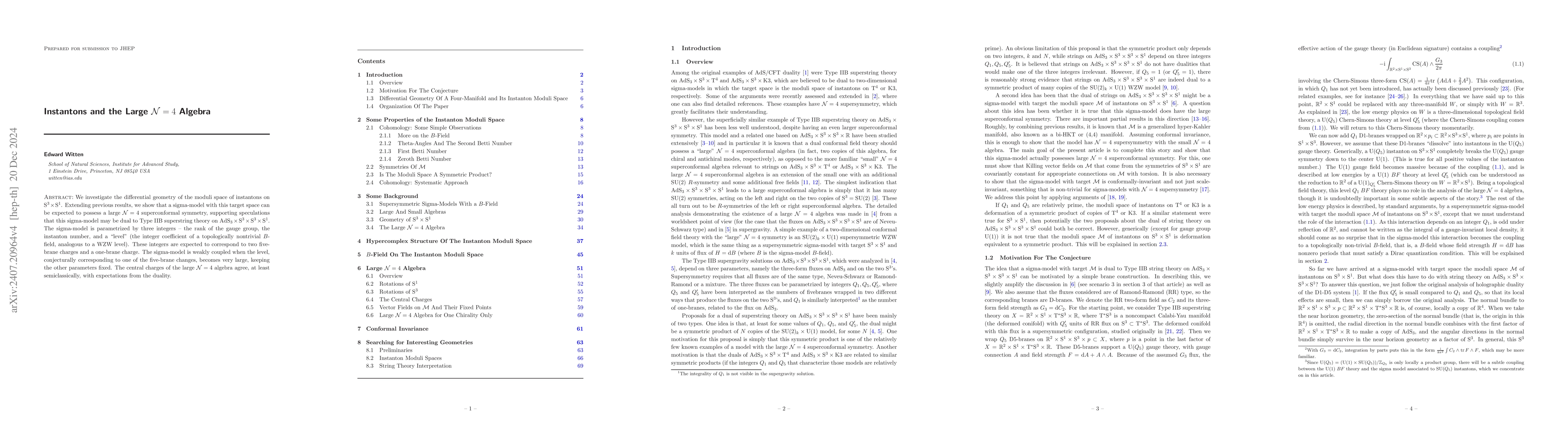 Thumbnail for Instantons and the Large N=4 Algebra