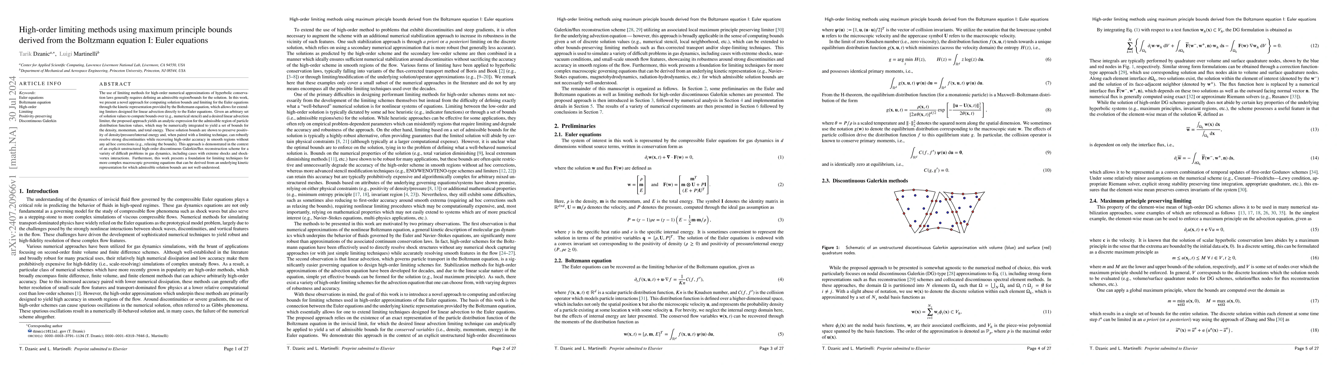 Thumbnail for High-order limiting methods using maximum principle bounds derived from
  the Boltzmann equation I: Euler equations