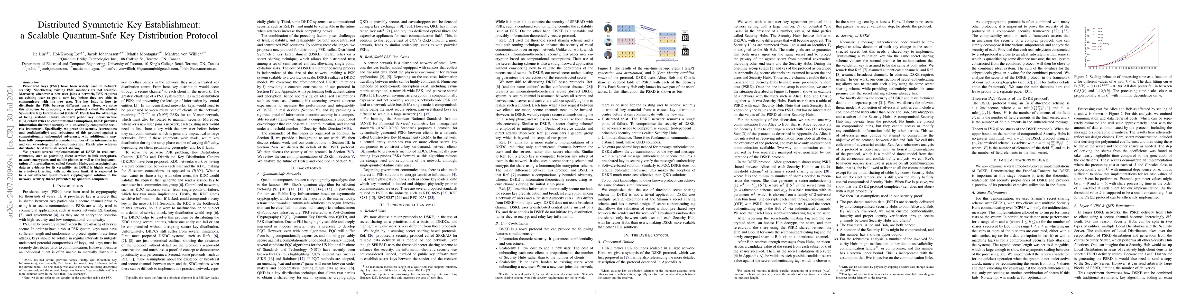 Thumbnail for Distributed Symmetric Key Establishment: a Scalable Quantum-Safe Key
  Distribution Protocol