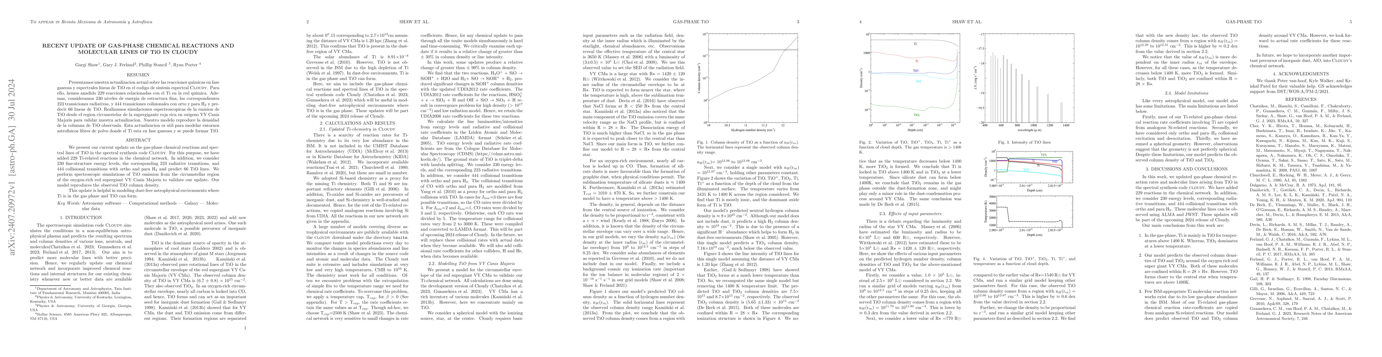 Thumbnail for Recent Update of Gas-Phase Chemical Reactions and Molecular Lines of TiO
  in Cloudy