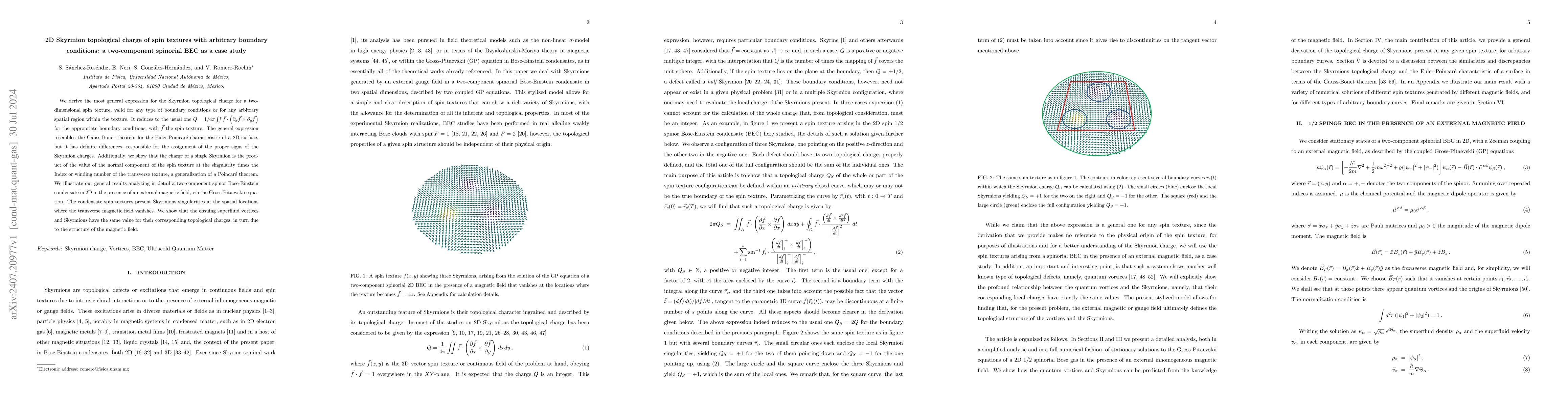 Thumbnail for 2D Skyrmion topological charge of spin textures with arbitrary boundary
  conditions: a two-component spinorial BEC as a case study