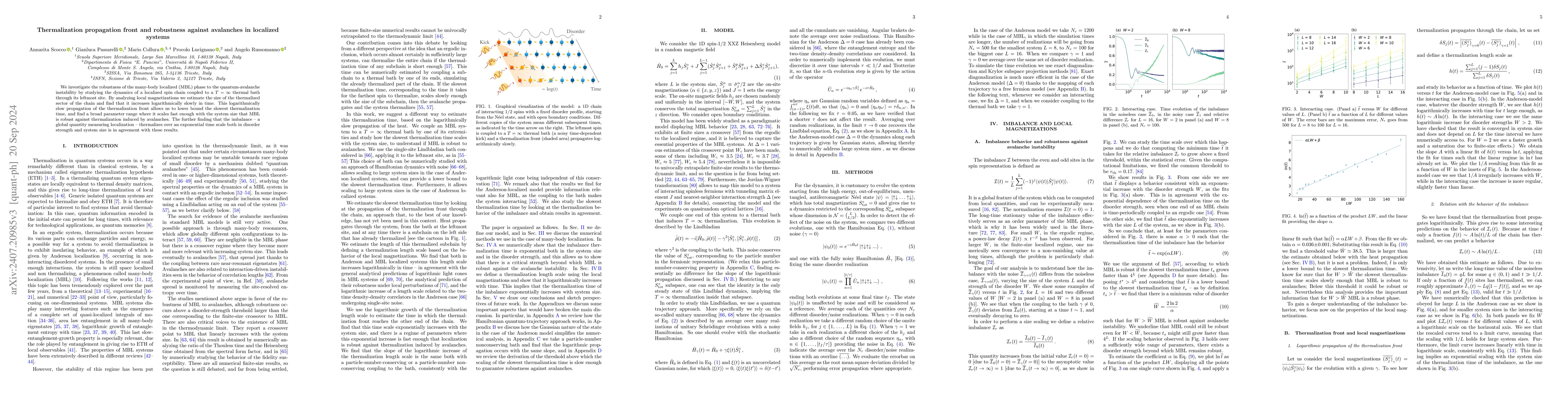 Thumbnail for Thermalization propagation front and robustness against avalanches in
  localized systems