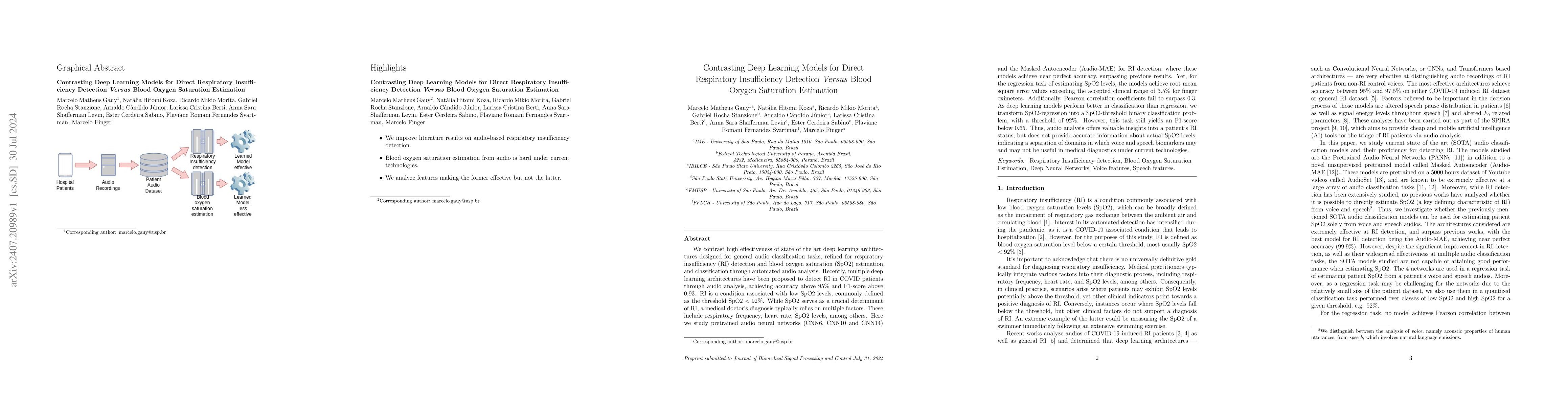 Thumbnail for Contrasting Deep Learning Models for Direct Respiratory Insufficiency
  Detection Versus Blood Oxygen Saturation Estimation