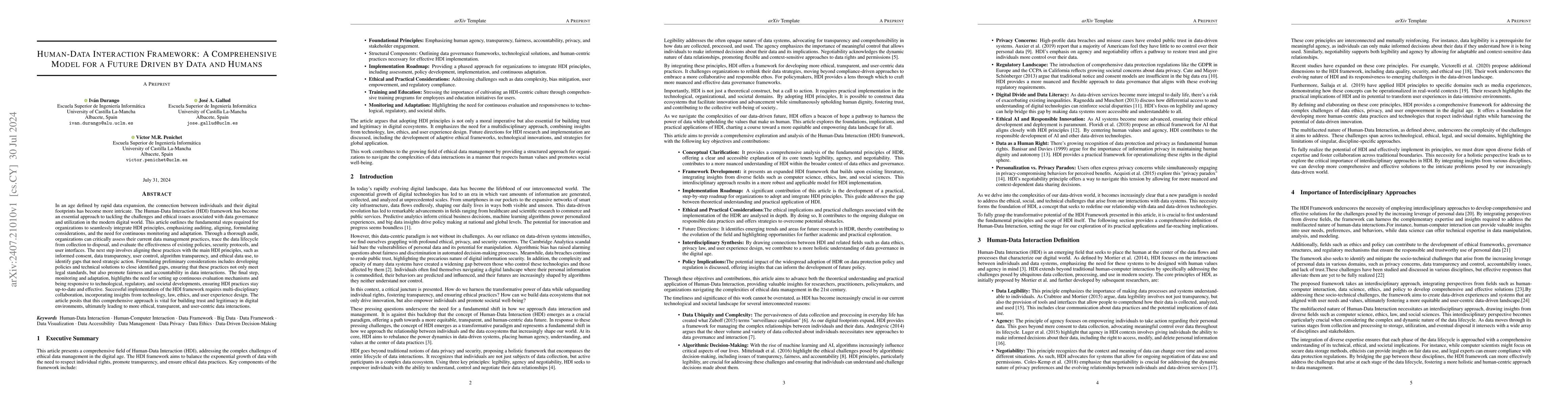 Thumbnail for Human-Data Interaction Framework: A Comprehensive Model for a Future
  Driven by Data and Humans