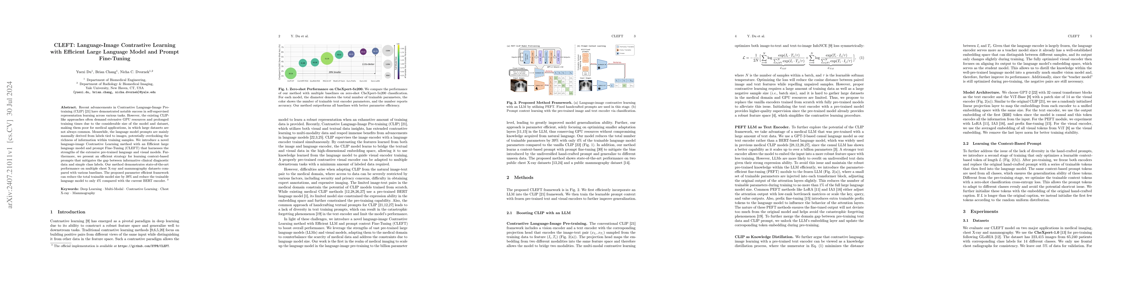 Thumbnail for CLEFT: Language-Image Contrastive Learning with Efficient Large Language
  Model and Prompt Fine-Tuning