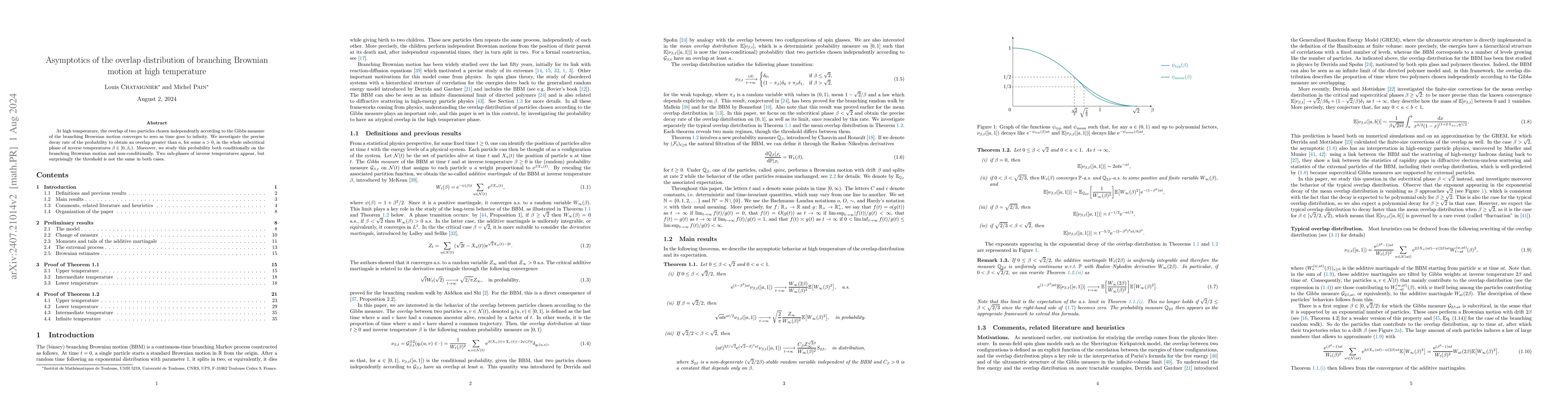 Thumbnail for Asymptotics of the overlap distribution of branching Brownian motion at
  high temperature