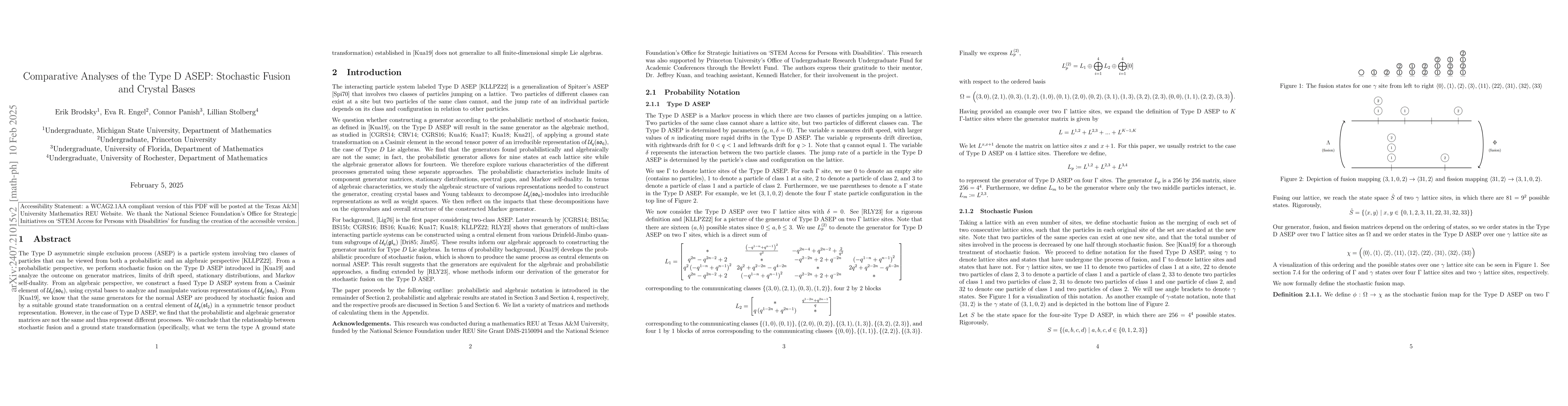 Thumbnail for Comparative Analyses of the Type D ASEP: Stochastic Fusion and Crystal
  Bases