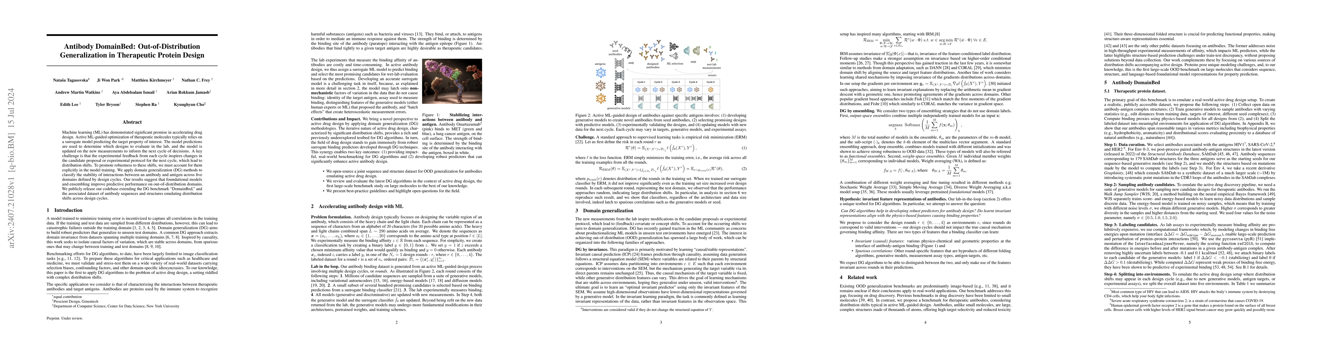 Thumbnail for Antibody DomainBed: Out-of-Distribution Generalization in Therapeutic
  Protein Design