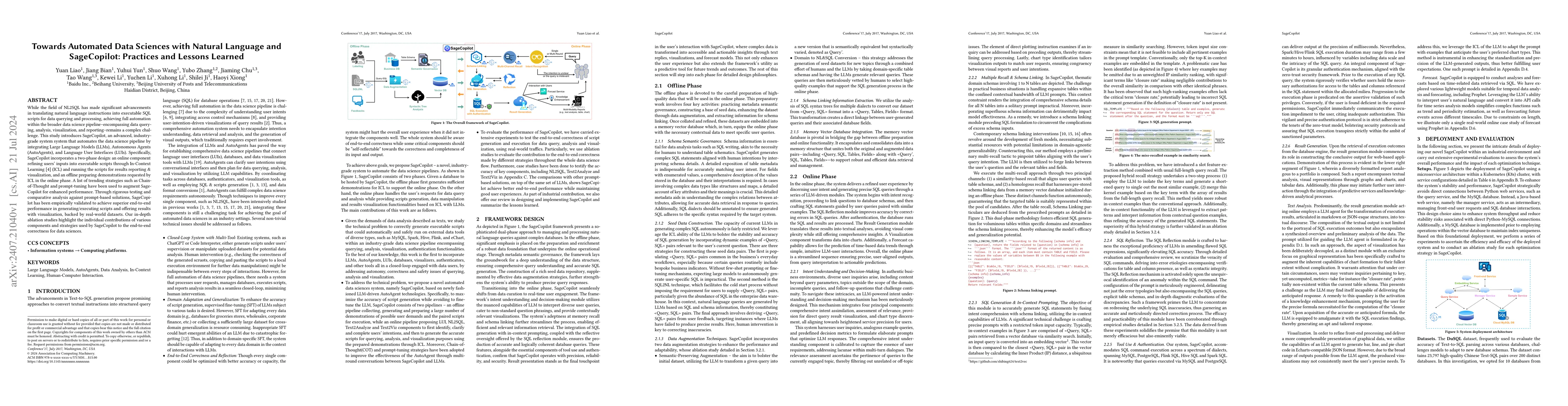 Thumbnail for Towards Automated Data Sciences with Natural Language and SageCopilot:
  Practices and Lessons Learned
